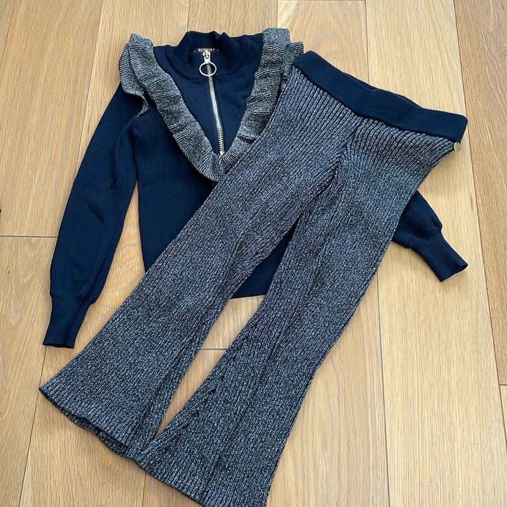 Scotch R’Belle from Scotch & Soda navy blue sweater silver sparkle set pants 4